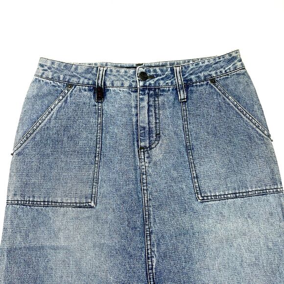 Mudd Denim Skirt Womens 5 Blue Button Front Midi 100% Cotton Casual Y2K 2000s - Picture 2 of 16